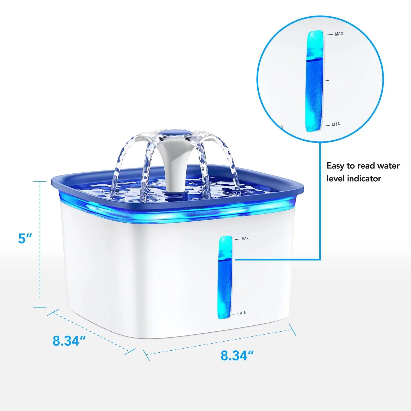 95Oz/2.8L Pet Fountain, Cat Dog Water Fountain Dispenser with Smart Pump, Blue